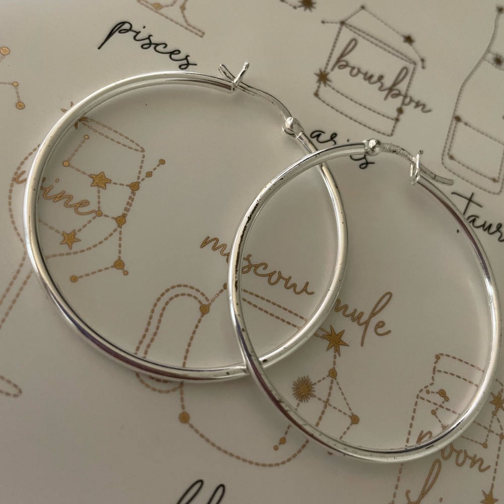 sterling silver dainty oversize hoop earrings 1.75” made in Thailand - Picture 3 of 6